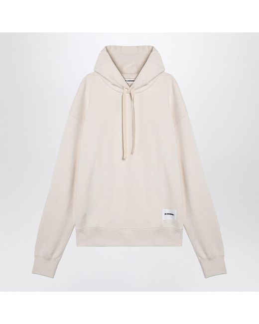 Jil Sander White Cotton Logo Patch Hooded Sweatshirt for men