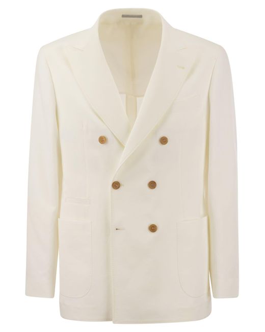 Brunello Cucinelli Twisted Leinen dekonstruierte Jacke mit Patch -Taschen in White für Herren