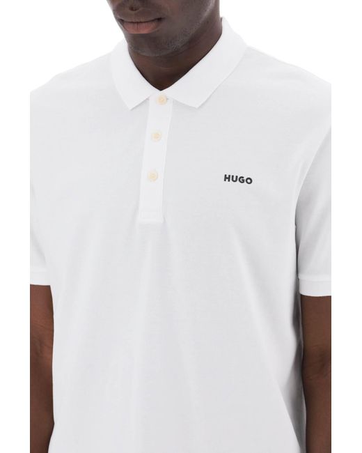 HUGO White Cotton Piqué Donos Polo Shirt