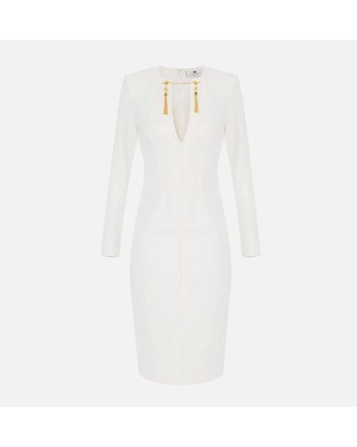 Elisabetta Franchi White Kleid mit Juwelenkette