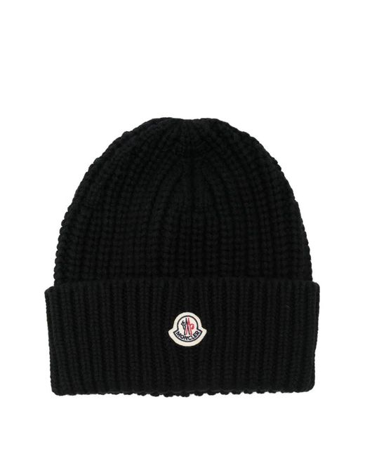 Moncler Geribbelde Muts Met Logo in het Black