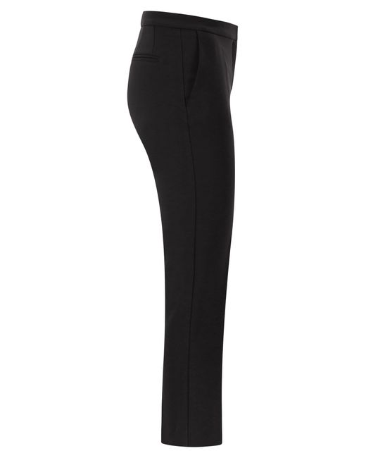 Elisabetta Franchi Black Lightweight Crepe Trousers With Charm Logo