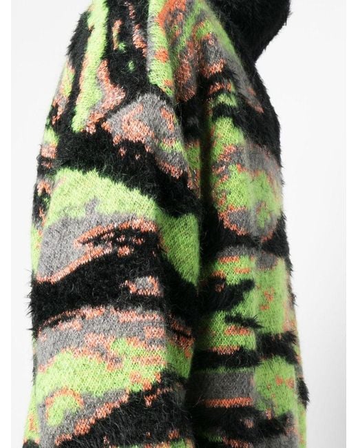 ERL Green Jacquard Tiger Sweater Knit Clothing