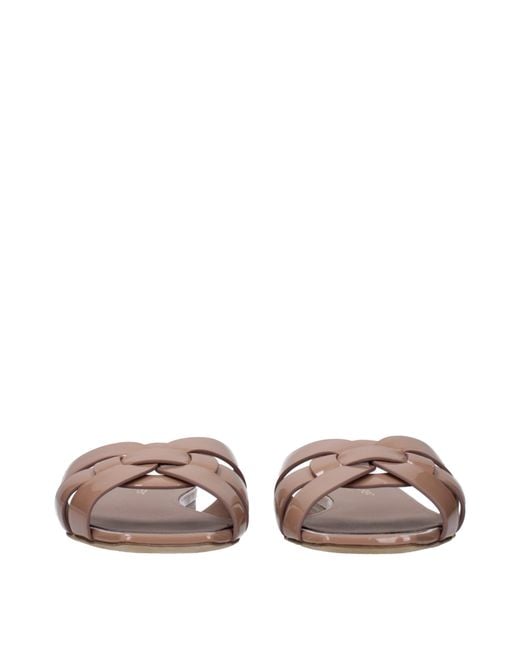Saint Laurent Brown Slides And Clogs Patent/Nude
