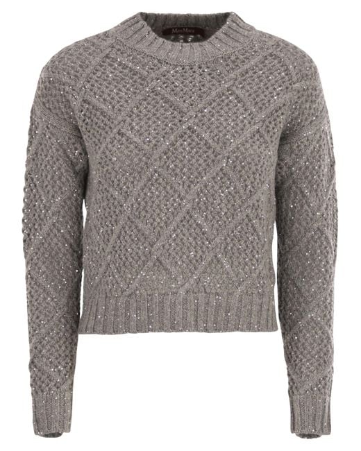 Max Mara Gray Ellade Boxy Wool And Cashmere Jumper With Sequins