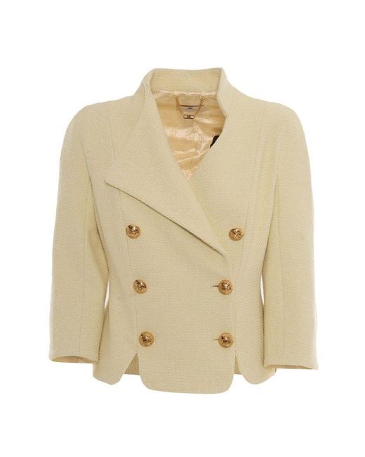 Elisabetta Franchi Natural Tailored Double-Breasted Blazer With Buttons