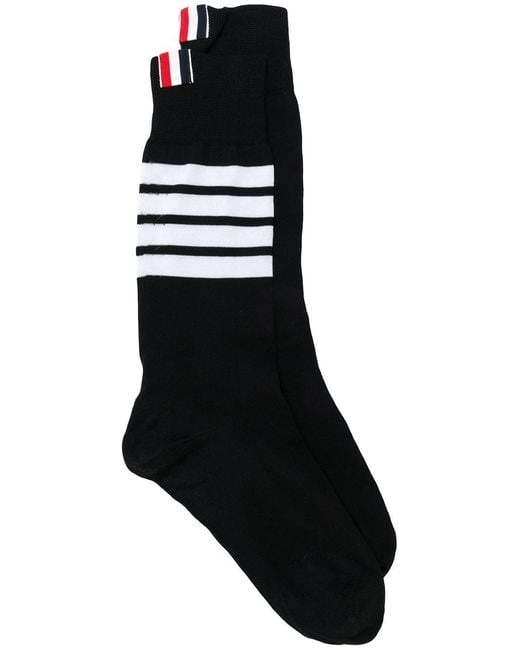 Thom Browne Black Mid Calf Socks With 4 Bar