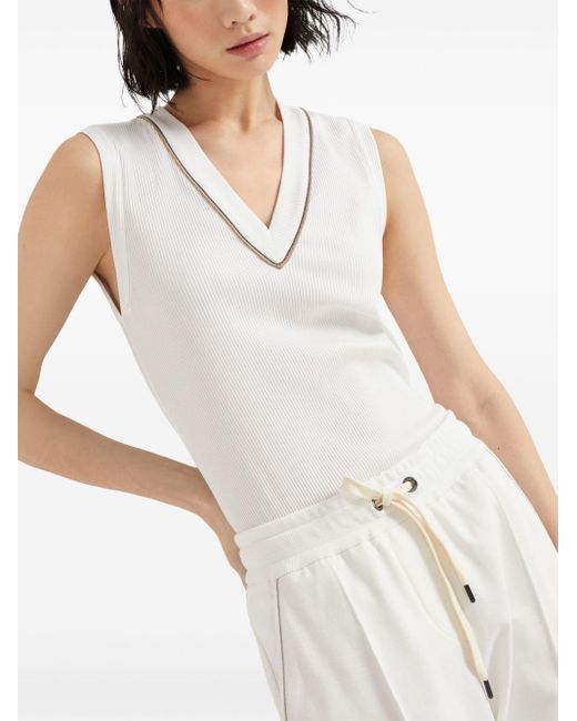 Top de canalé sin mangas Brunello Cucinelli de color White