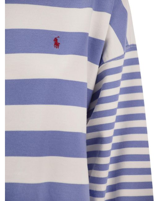 Crew Neck Sweatshirt avec rayures Polo Ralph Lauren en coloris Blue