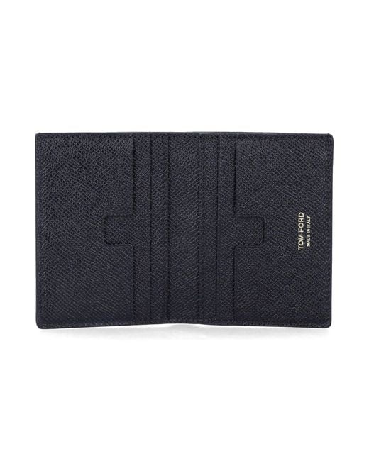 Tom Ford Blue Grain Leather Folding Cardholder for men