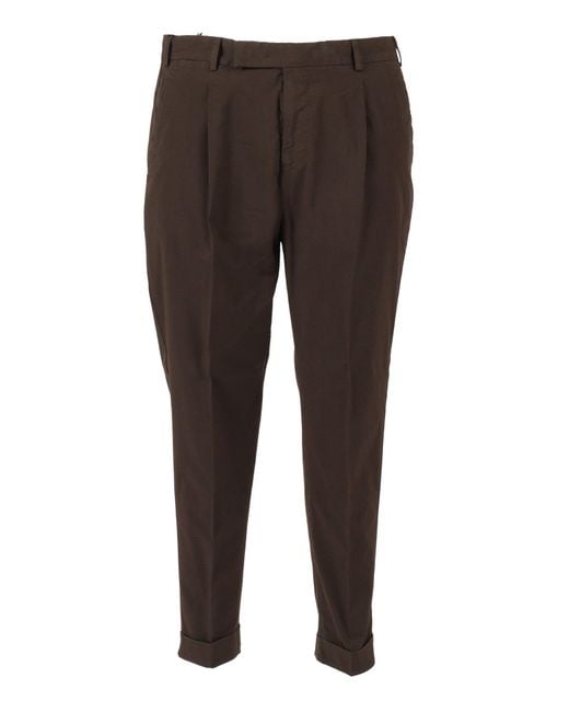 PT01 Brown Rebel 1 Pleat, Diagonal Pockets, Flap Back Pockets, Turn Up