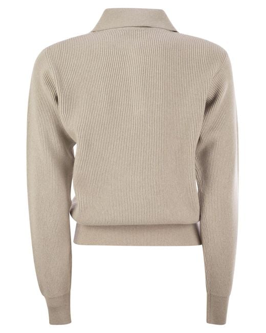Fabiana Filippi Natural Ribbed Knit With Polo Neck