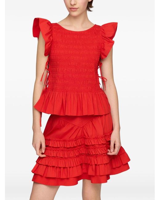 Ganni Red Round Neck Top