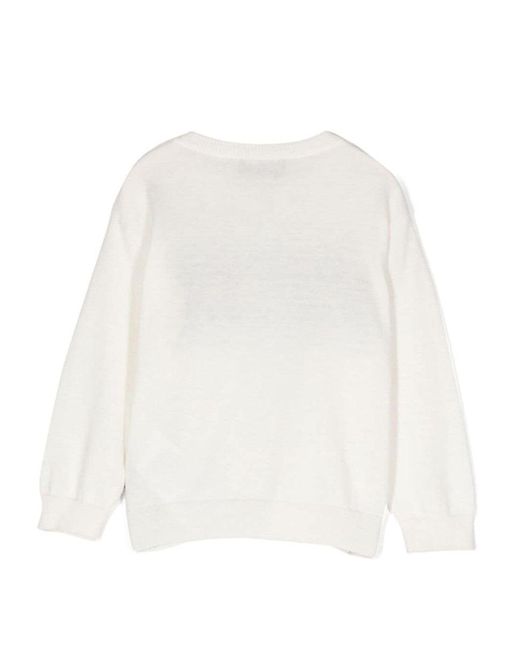 Moschino White "Teddy Bears" Crew Neck Pullover