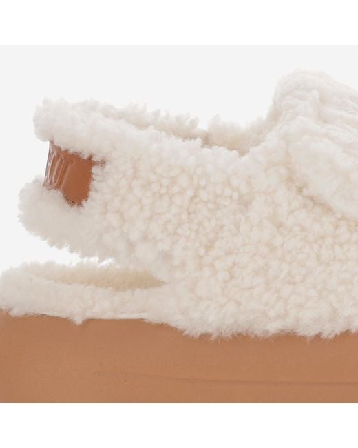 Moon Boot White Shearling Sandals With Dual Adjustable Straps