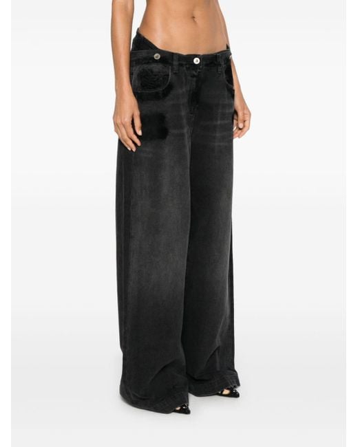 The Attico Black Layered Wide Leg Jeans