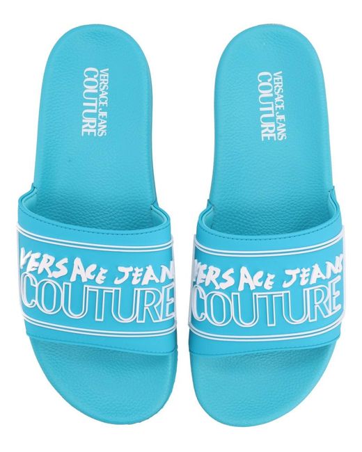 Versace Jeans Couture Blue Azure Elastane Pvc Flat
