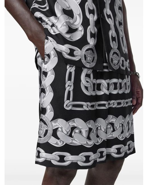 Versace Black Medusa Chains Silk Shorts