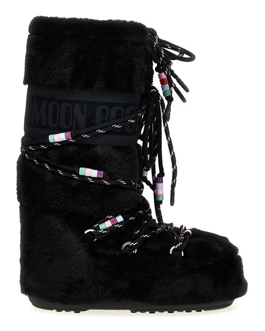 Moon Boot Black Icon Fauux Fur Boots And Ankle Boots