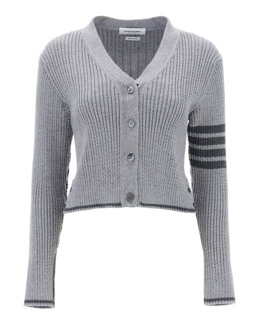 Thom Browne Gray 4 Bar Baby Cable Cropped Cardigan