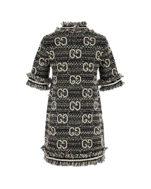 Gucci Wool Mohair GG Dress in Black | Lyst UK