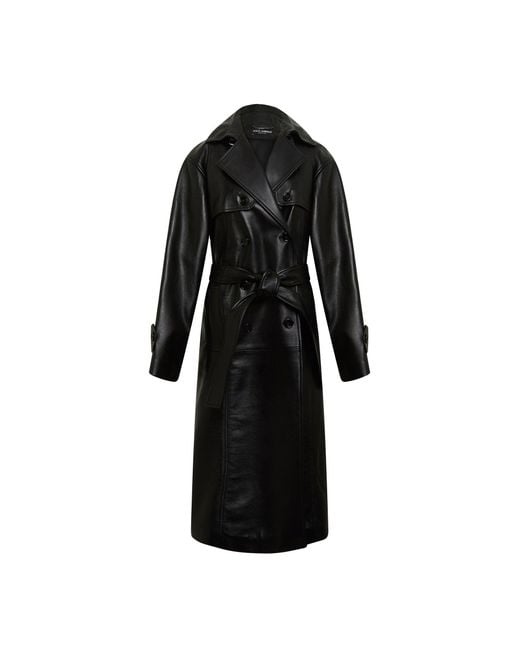 Dolce & Gabbana Black Leather Coat