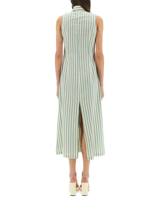 Alysi Green Colorful Stripes Chemisier Dress