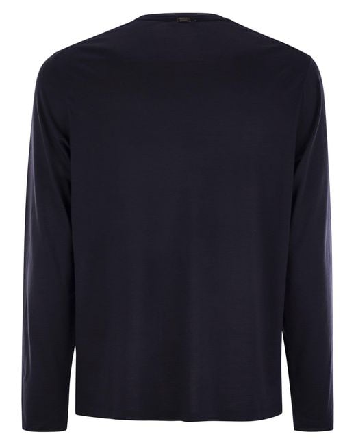 Herno Blue Combed Yarn Wool Jersey T-Shirt for men