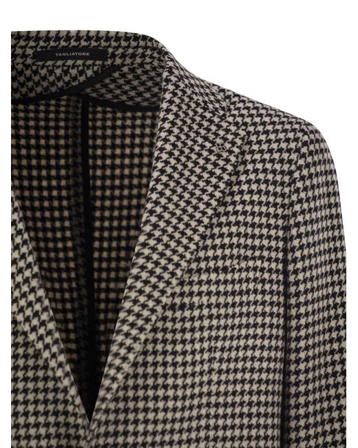 Tagliatore Black Houndstooth Virgin Wool Blend Jacket for men