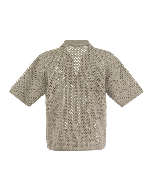 Brunello Cucinelli Net Polo Style Cotton Jersey in het Gray