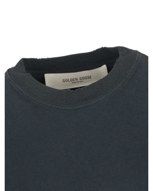 Golden Goose Deluxe Brand Blue W's Boxi T-Shirt Cotton Jersey Logo Patch