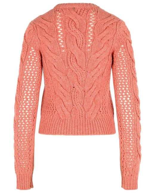 Sportmax Pink 'Radio' Crewneck Sweater With Wool Blend Braids