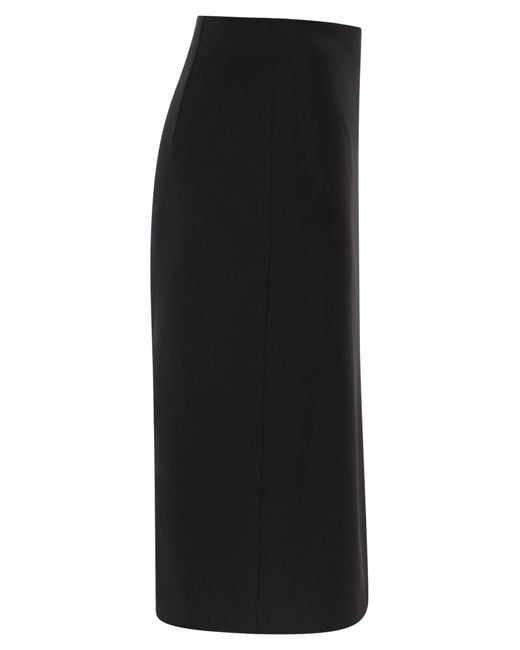 Elisabetta Franchi Black Double Stretch Crepe Skirt With Logo Details