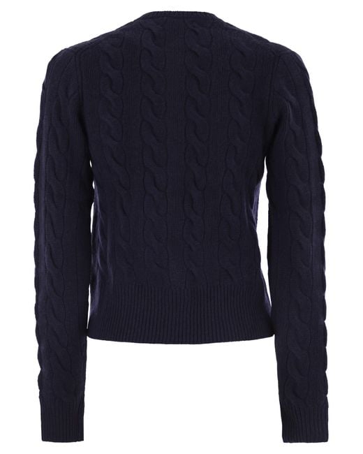 Polo Ralph Lauren Blue Wool And Cashmere Cable Knit Cardigan