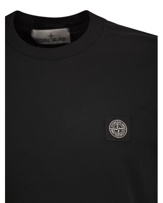 Stone Island Black Short Sleeved T Shirt With Compass Logo Patch for men
