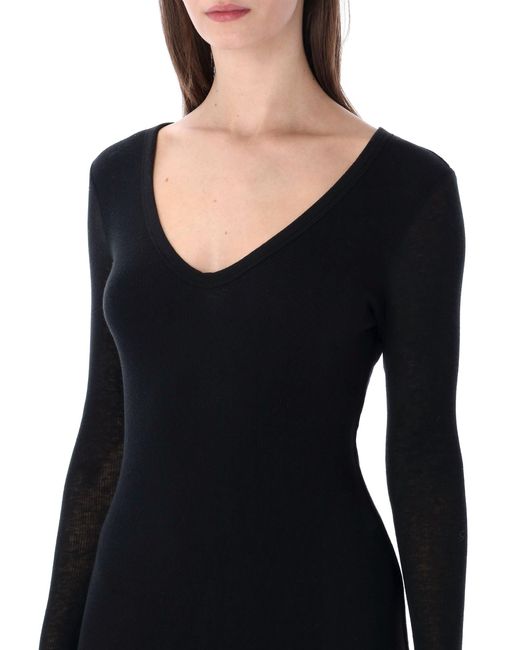 James Perse Black Cotton And Cashmere Rib V-Neck Dress