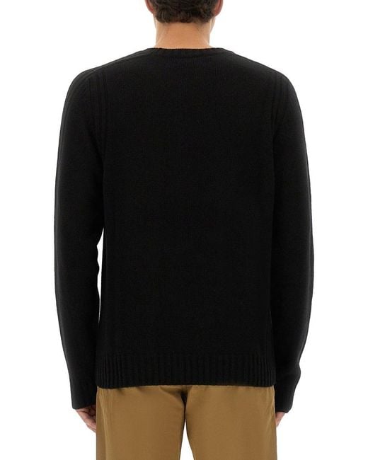 Belstaff Black Ribbed Merino Wool Sweater With Logo Patch for men