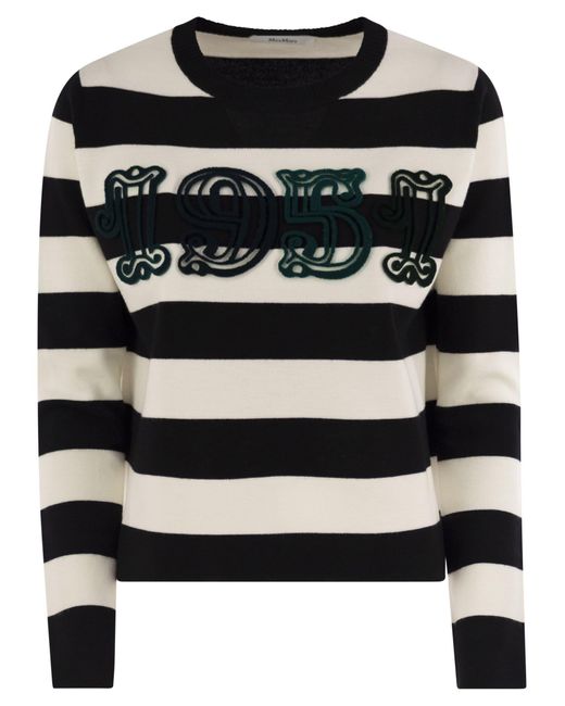 Max Mara Black Viterbo Wool Sweater With Embroidery