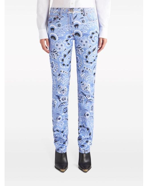 Etro Blue Printed Denim Jeans