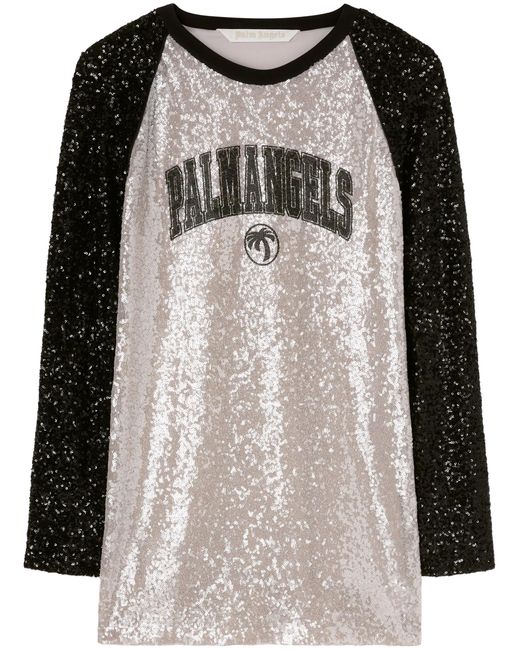 Palm Angels Black College Palm Sequin Mini Dress