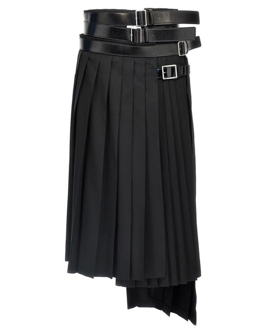 Junya Watanabe Black Pleated Skirt With Belts