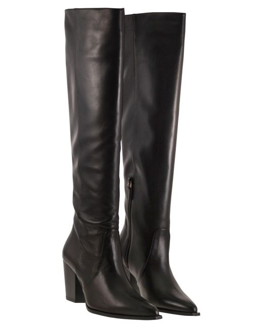 Stuart Weitzman Black Jolene Lederstiefel