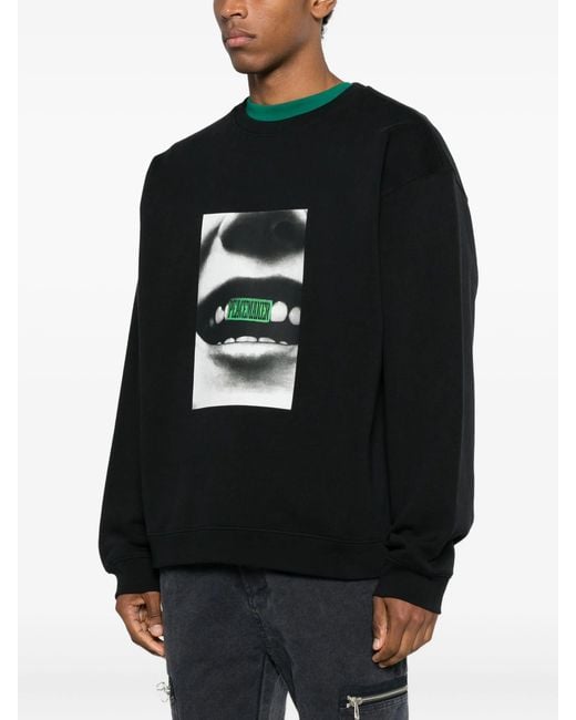 Oamc Peacemaker Black Loose Fit Crewneck Smile Print