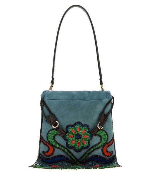 Etro Green Light Suede Small Kalispera Bucket Bag