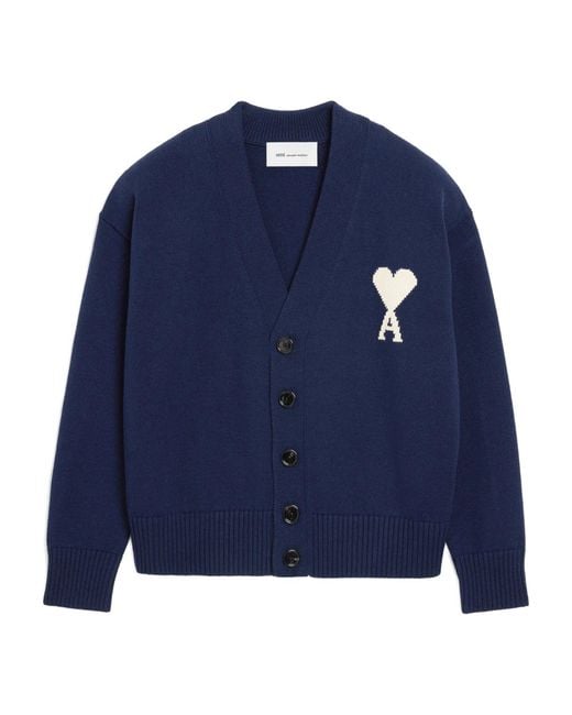 AMI Blue Wool Ami De Coeur Cardigan