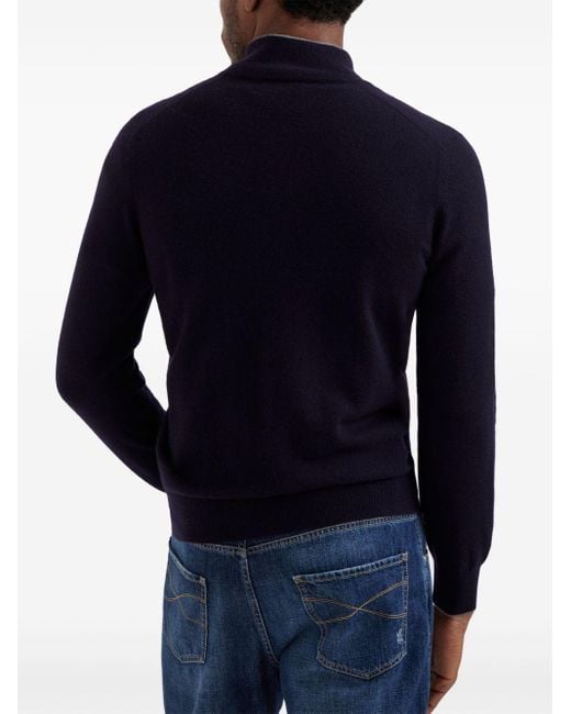 Brunello Cucinelli Cashmere Half Zip Sweater in het Blue voor heren