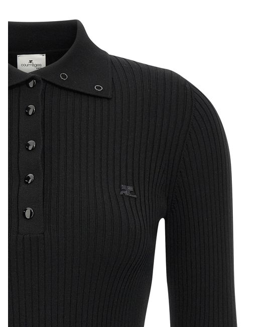 Courreges Black 'Classic Rib' Polo Shirt