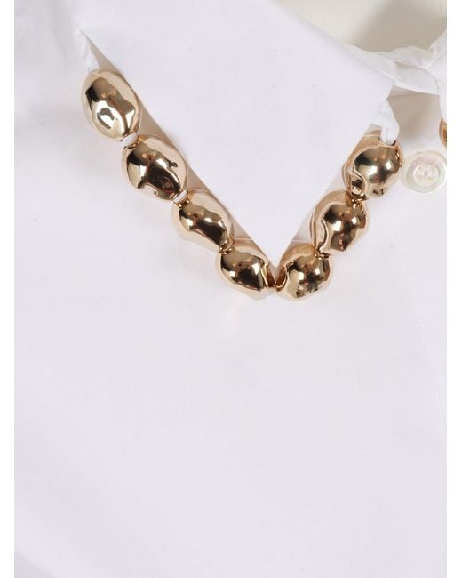 Fabiana Filippi White Boxy Poplin Shirt With Stone Embellished Collar