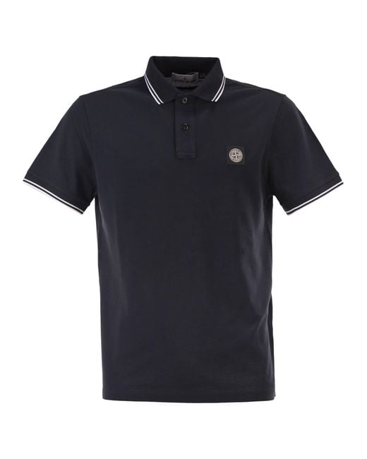 Stone Island Black Slim Fit Short Sleeve Polo Shirt With Compass Patch for men