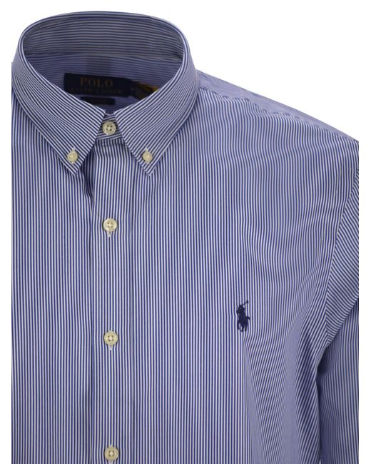 Polo Ralph Lauren Blue Striped Stretch Poplin Shirt for men